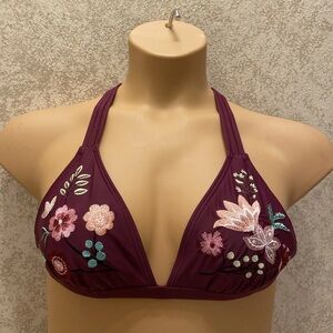 Time and Tru Burgundy Floral Bikini Top